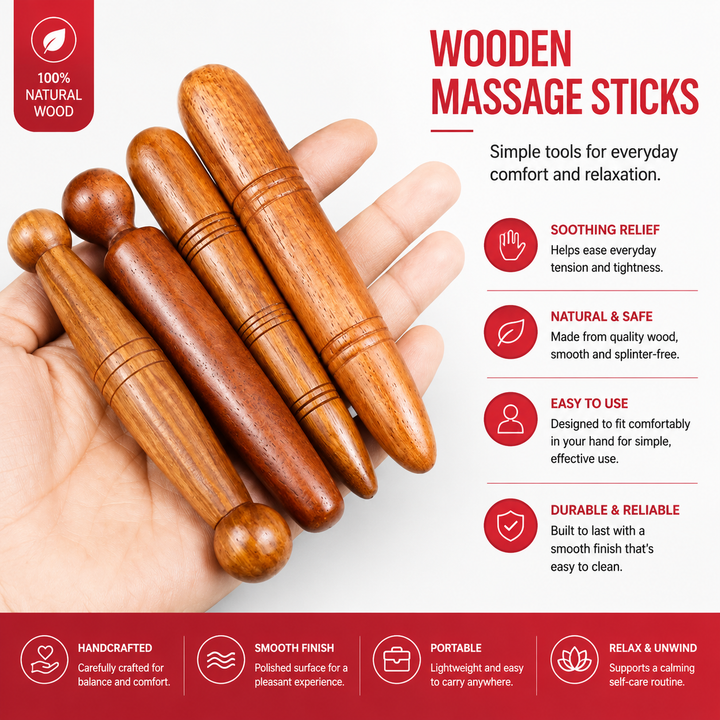 Premium Wooden Massage Roller Stick Natural Wood Body Massager Tool Portable Foot Roller Muscle Relaxation Stick Home Gym Travel Daily Use Comfort