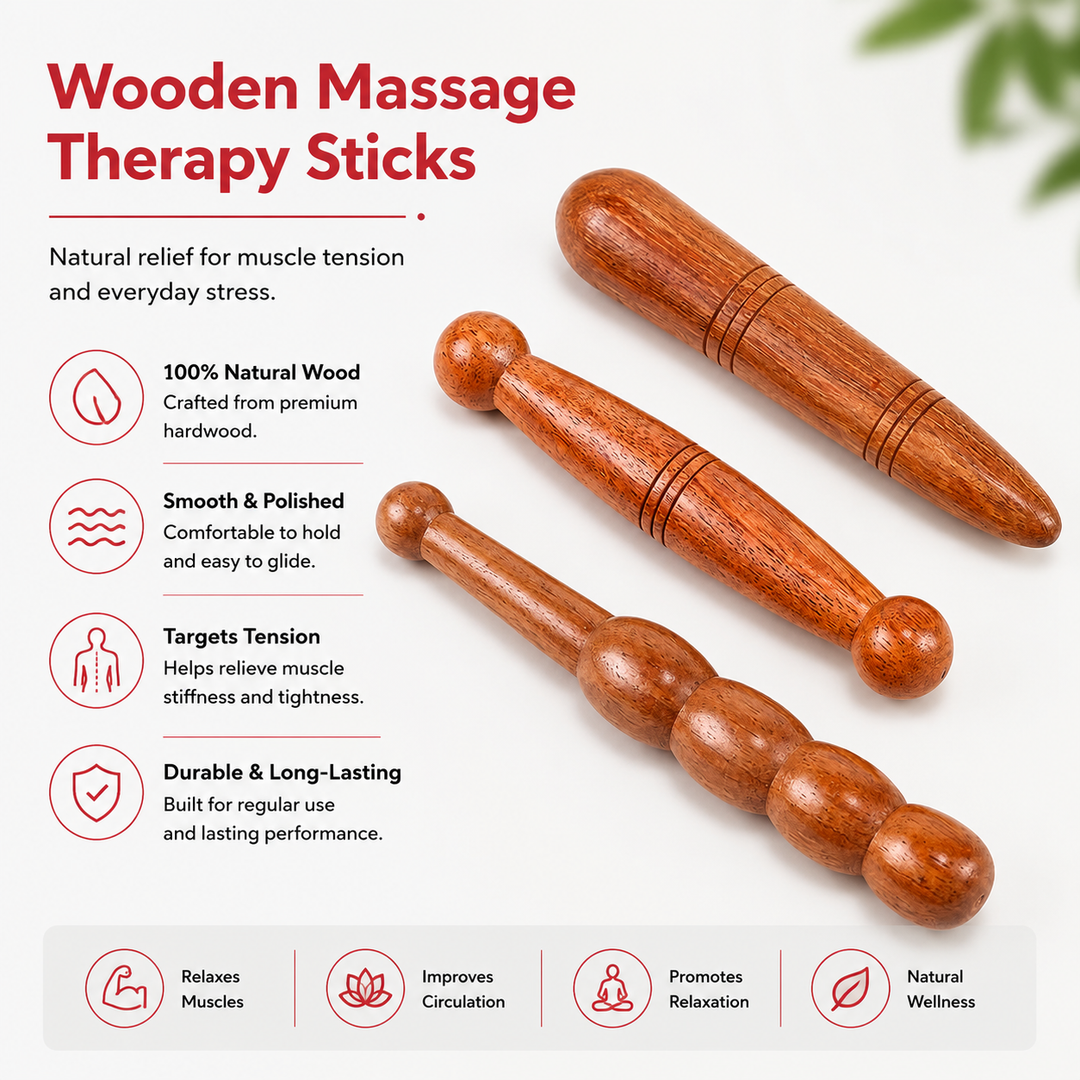 Premium Wooden Massage Roller Stick Natural Wood Body Massager Tool Portable Foot Roller Muscle Relaxation Stick Home Gym Travel Daily Use Comfort