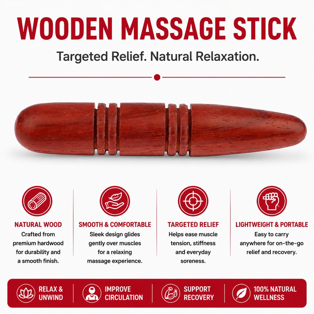 Premium Wooden Massage Roller Stick Natural Wood Body Massager Tool Portable Foot Roller Muscle Relaxation Stick Home Gym Travel Daily Use Comfort