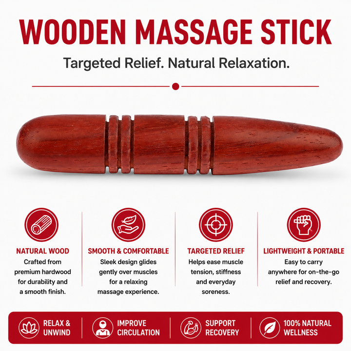 Premium Wooden Massage Roller Stick Natural Wood Body Massager Tool Portable Foot Roller Muscle Relaxation Stick Home Gym Travel Daily Use Comfort