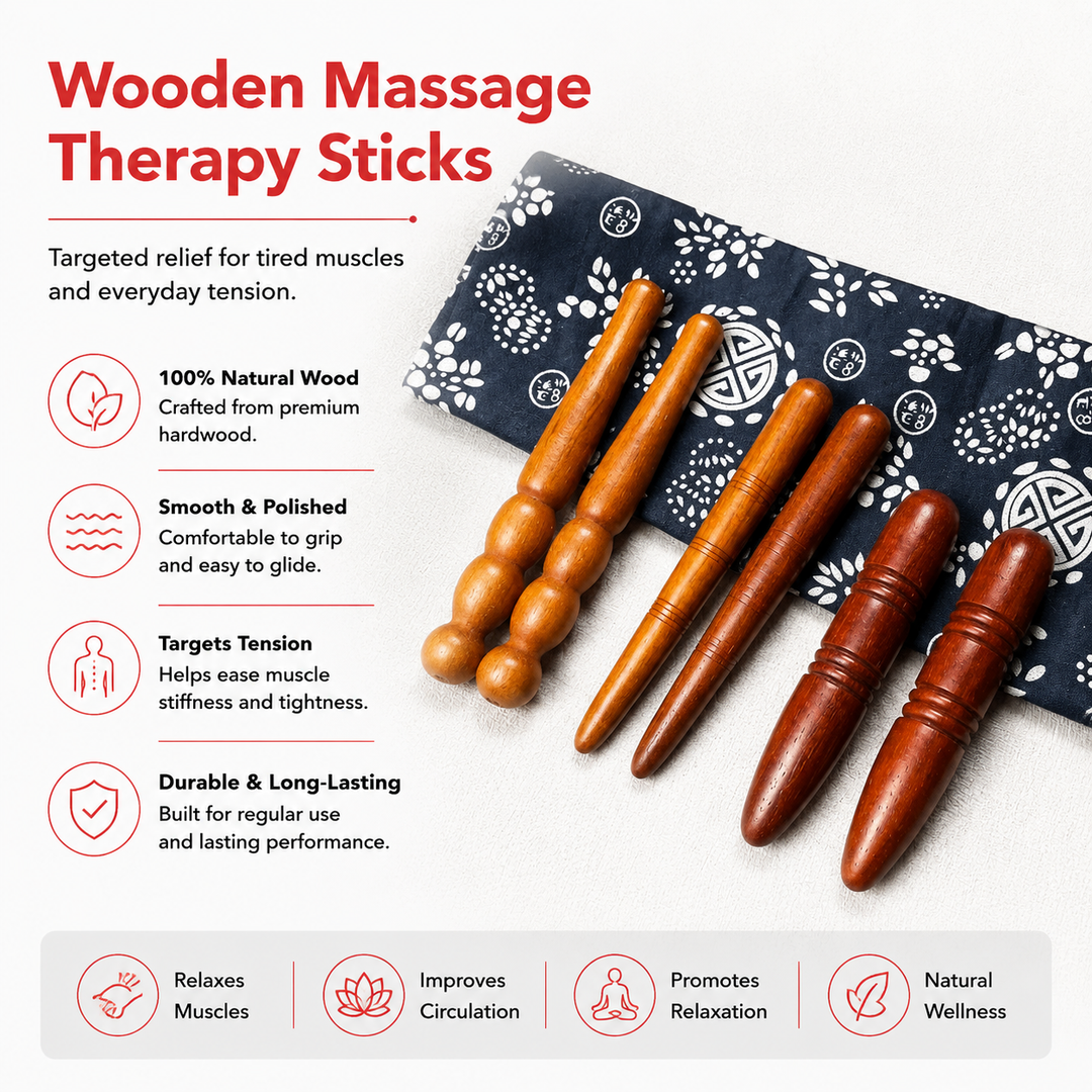 Premium Wooden Massage Roller Stick Natural Wood Body Massager Tool Portable Foot Roller Muscle Relaxation Stick Home Gym Travel Daily Use Comfort