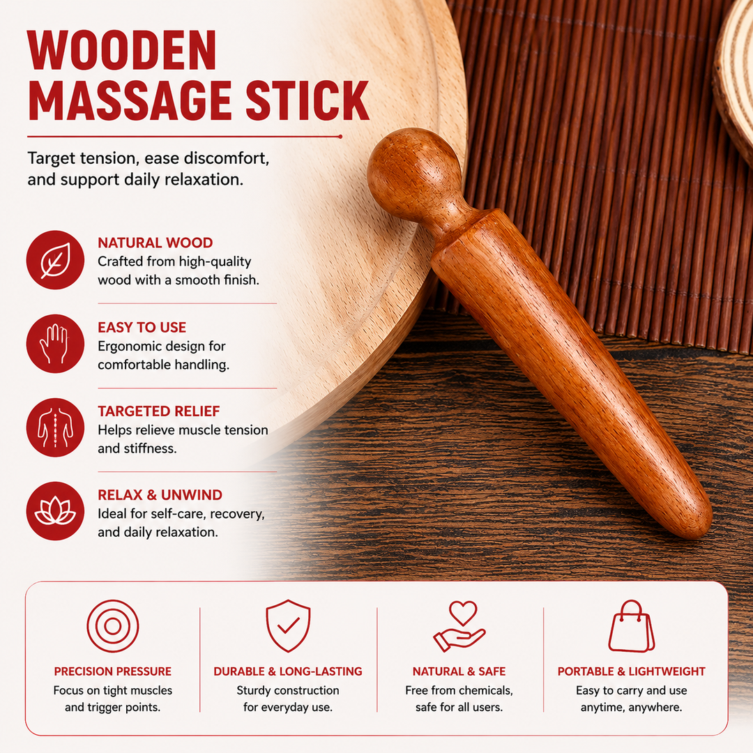 Premium Wooden Massage Roller Stick Natural Wood Body Massager Tool Portable Foot Roller Muscle Relaxation Stick Home Gym Travel Daily Use Comfort