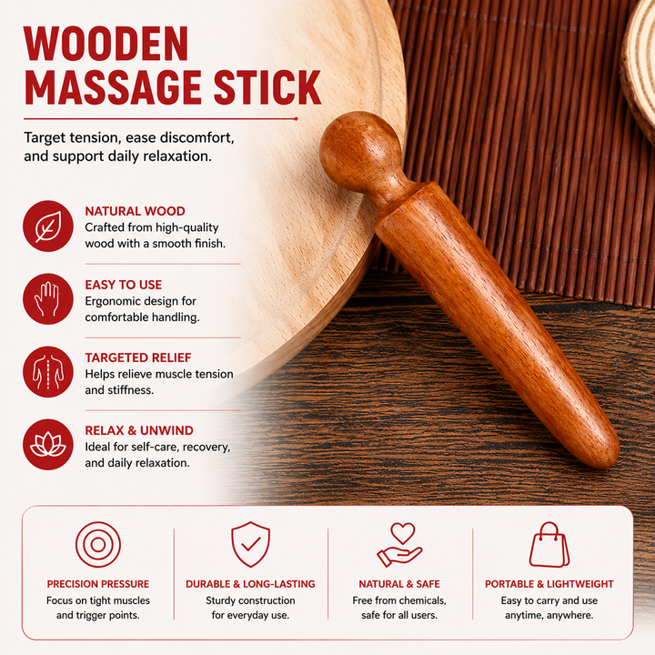 Premium Wooden Massage Roller Stick Natural Wood Body Massager Tool Portable Foot Roller Muscle Relaxation Stick Home Gym Travel Daily Use Comfort