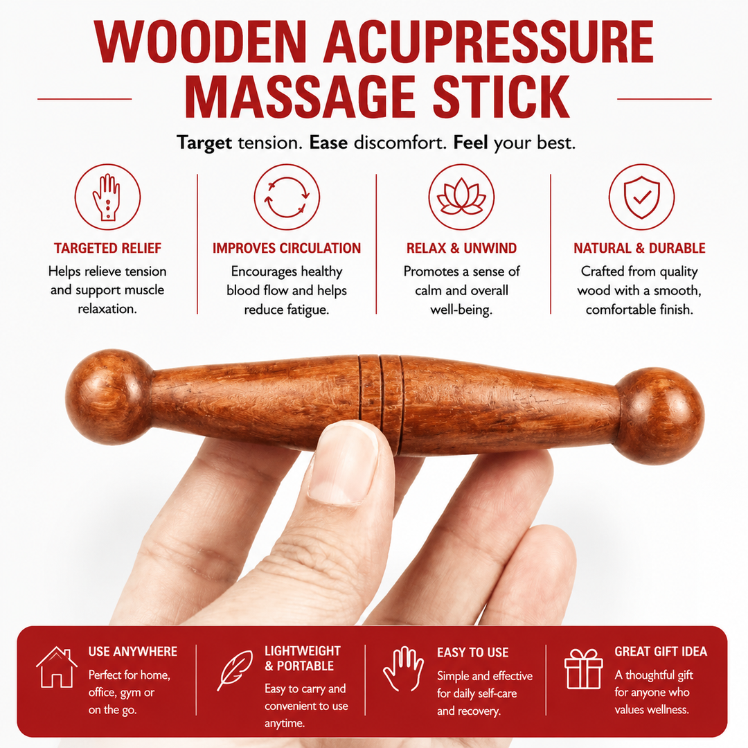 Premium Wooden Massage Roller Stick Natural Wood Body Massager Tool Portable Foot Roller Muscle Relaxation Stick Home Gym Travel Daily Use Comfort
