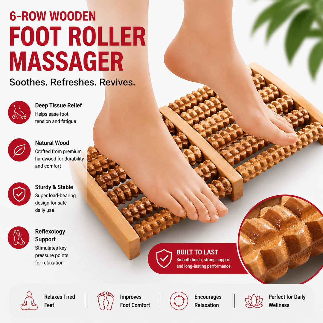 Premium Wooden Massage Tool Set Bamboo Gua Sha Foot Roller Stick Palm Massager Full Body Acupressure Therapy Tools Portable Home Gym Travel Wellness Kit