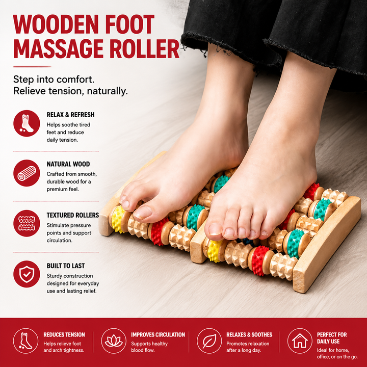 Premium Wooden Massage Tool Set Bamboo Gua Sha Foot Roller Stick Palm Massager Full Body Acupressure Therapy Tools Portable Home Gym Travel Wellness Kit