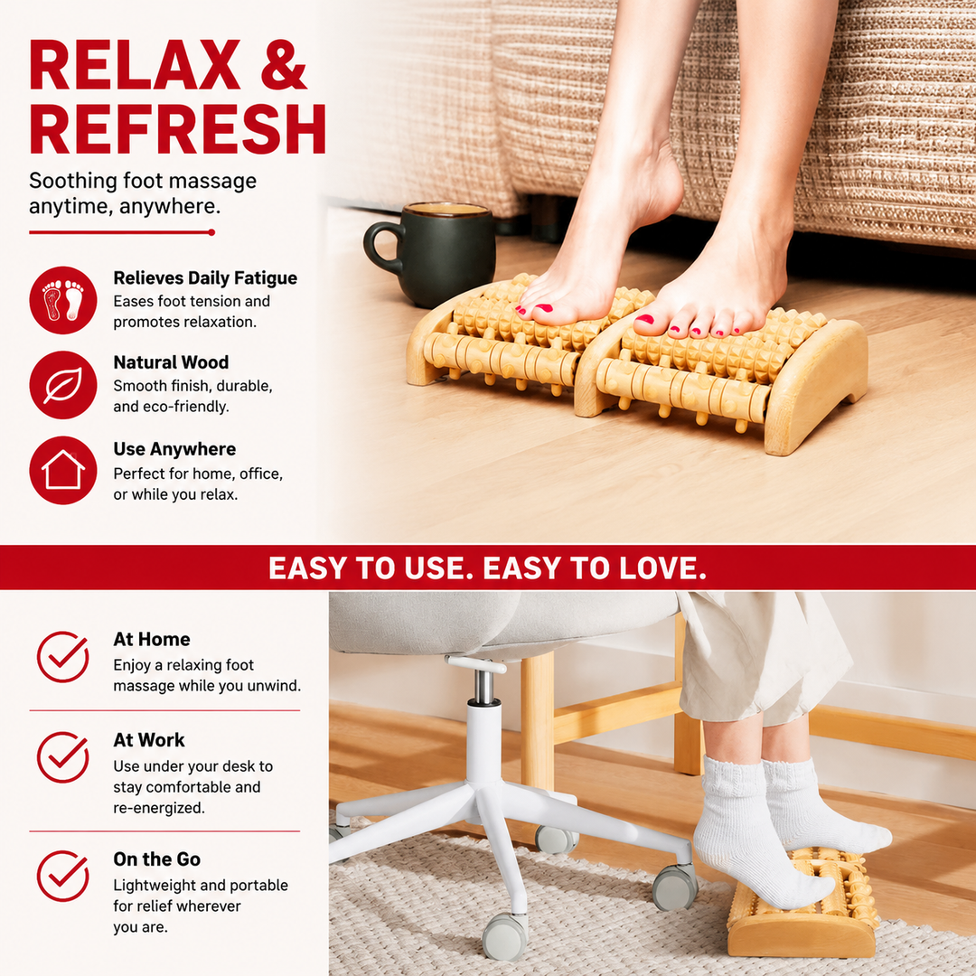 Premium Wooden Massage Tool Set Bamboo Gua Sha Foot Roller Stick Palm Massager Full Body Acupressure Therapy Tools Portable Home Gym Travel Wellness Kit