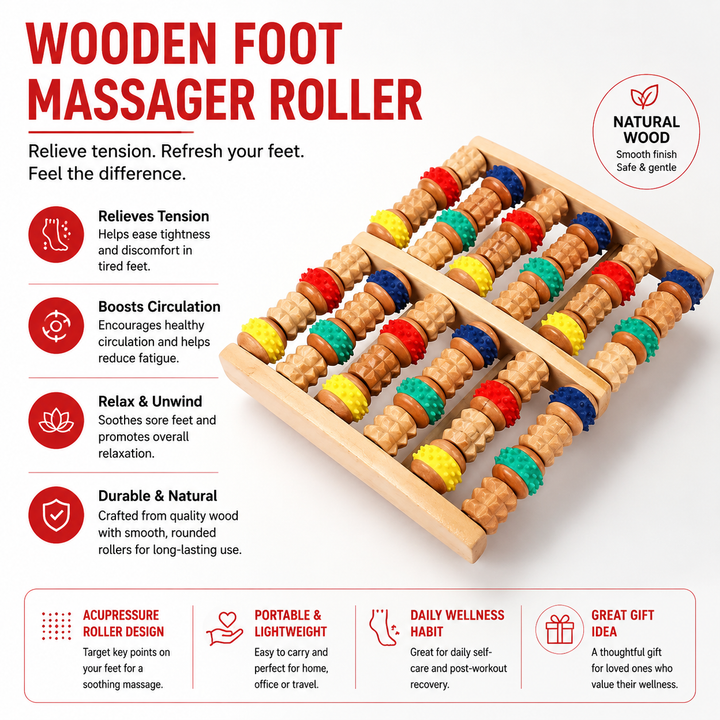 Premium Wooden Massage Tool Set Bamboo Gua Sha Foot Roller Stick Palm Massager Full Body Acupressure Therapy Tools Portable Home Gym Travel Wellness Kit
