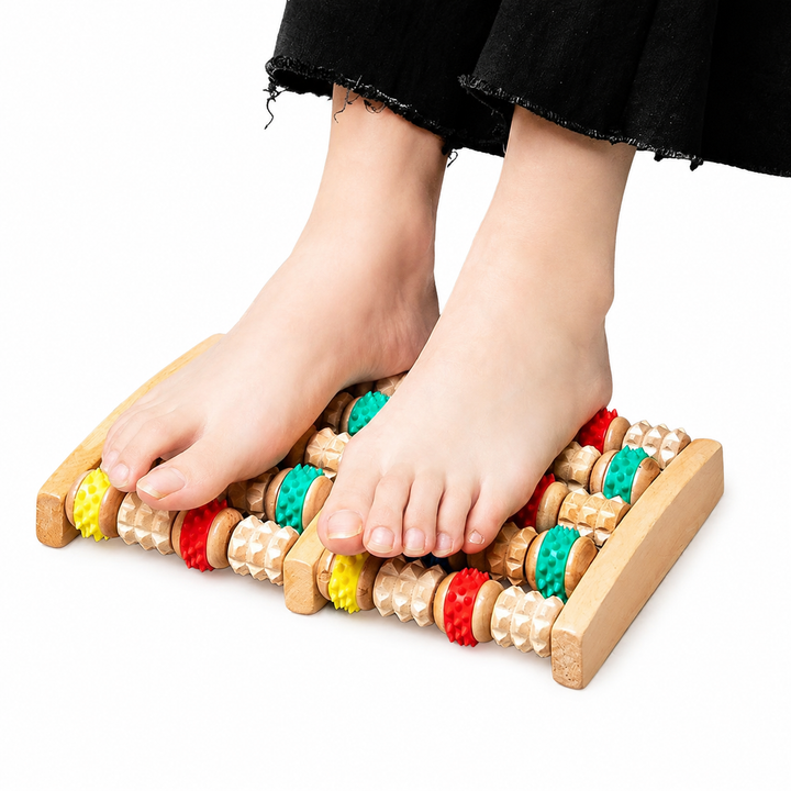 Premium Wooden Massage Tool Set Bamboo Gua Sha Foot Roller Stick Palm Massager Full Body Acupressure Therapy Tools Portable Home Gym Travel Wellness Kit