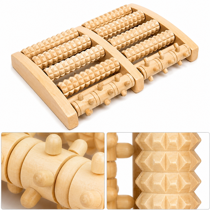 Premium Wooden Massage Tool Set Bamboo Gua Sha Foot Roller Stick Palm Massager Full Body Acupressure Therapy Tools Portable Home Gym Travel Wellness Kit