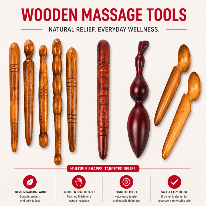 Premium Wooden Spa Massage Roller Stick Muscle Deep Tissue Body Massager Foot Back Cellulite Relief Relaxation Self Care Wellness Therapy Tool