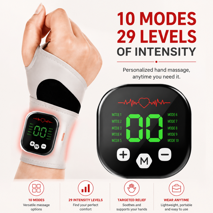 Premium Wrist Massager Cordless EMS Wrist Brace with Vibration 10 Massage Modes USB Rechargeable Hand and Wrist Support Device