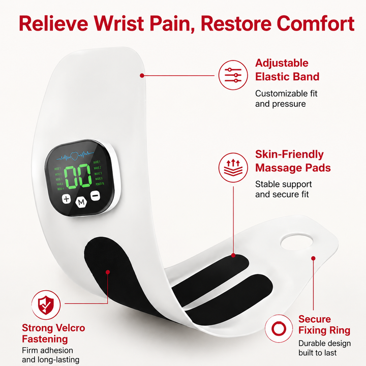 Premium Wrist Massager Cordless EMS Wrist Brace with Vibration 10 Massage Modes USB Rechargeable Hand and Wrist Support Device