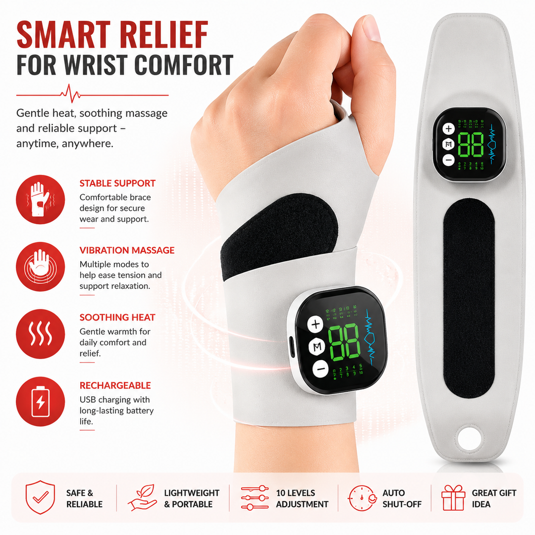Premium Wrist Massager Cordless EMS Wrist Brace with Vibration 10 Massage Modes USB Rechargeable Hand and Wrist Support Device