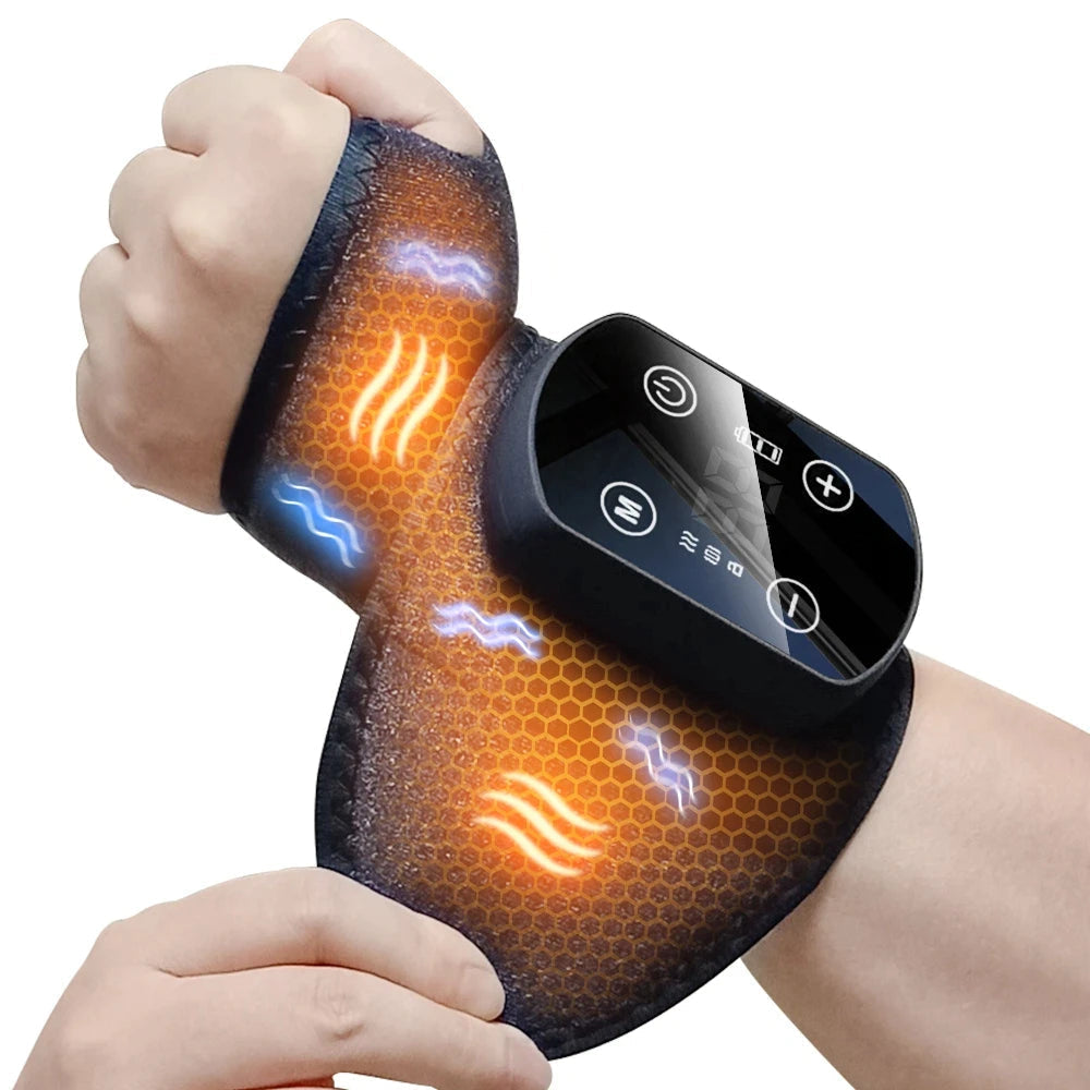 Premium Wrist Massager with Heat Cordless Heated Wrist Brace Vibration 5 Heat Levels Adjustable Fit Rechargeable Pain Relief Wrist Support Device