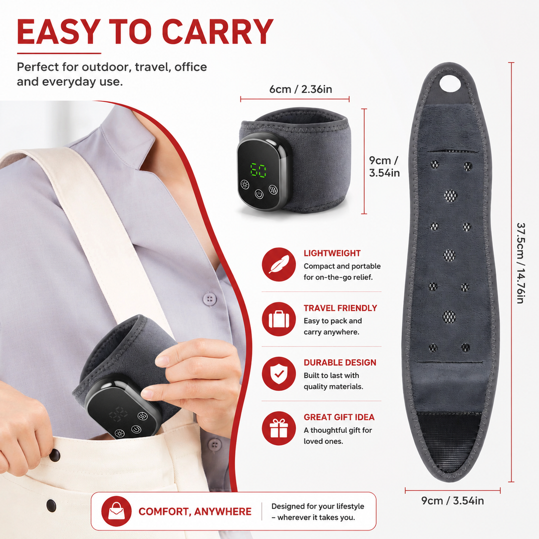 Premium Wrist Massager with Heat Electric Heated Wrist Brace Vibration Therapy Adjustable Strap Auto Timer Wrist Pain Relief Support Device