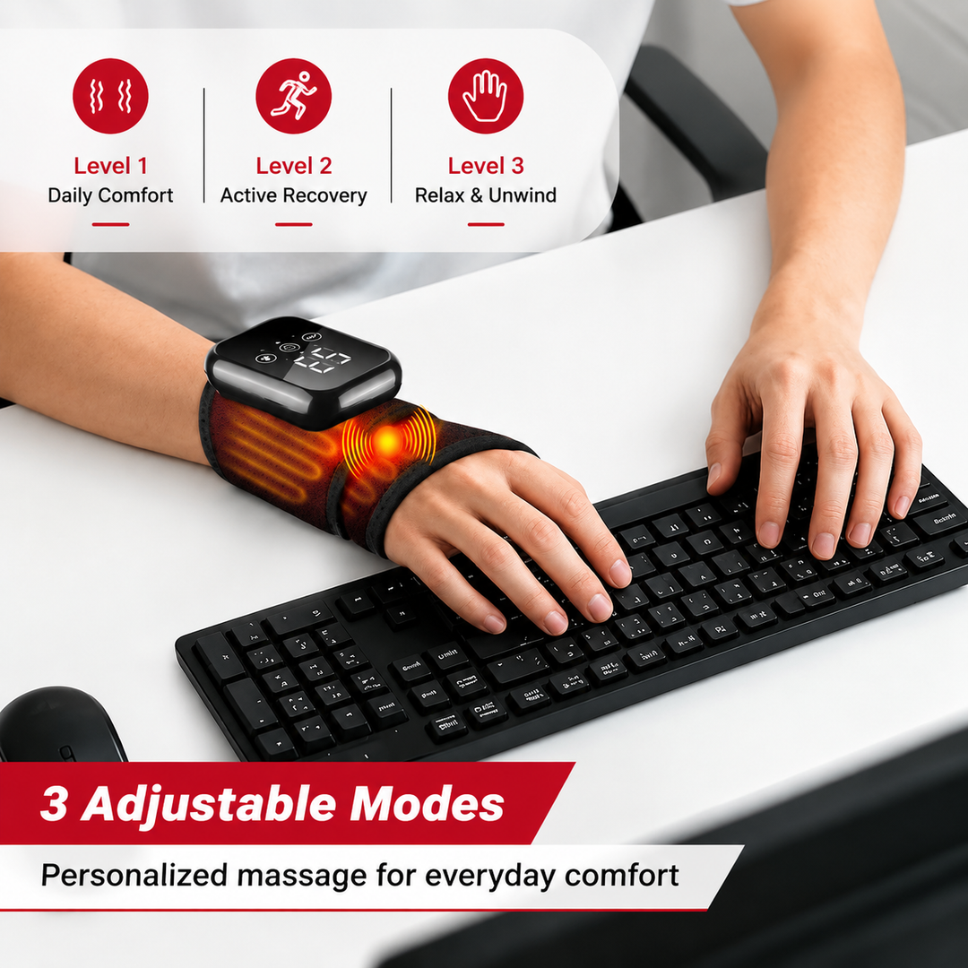 Premium Wrist Massager with Heat Electric Heated Wrist Brace Vibration Therapy Adjustable Strap Auto Timer Wrist Pain Relief Support Device