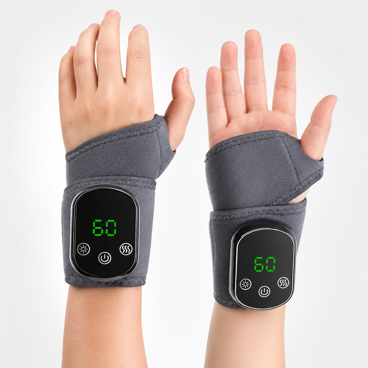 Premium Wrist Massager with Heat Electric Heated Wrist Brace Vibration Therapy Adjustable Strap Auto Timer Wrist Pain Relief Support Device