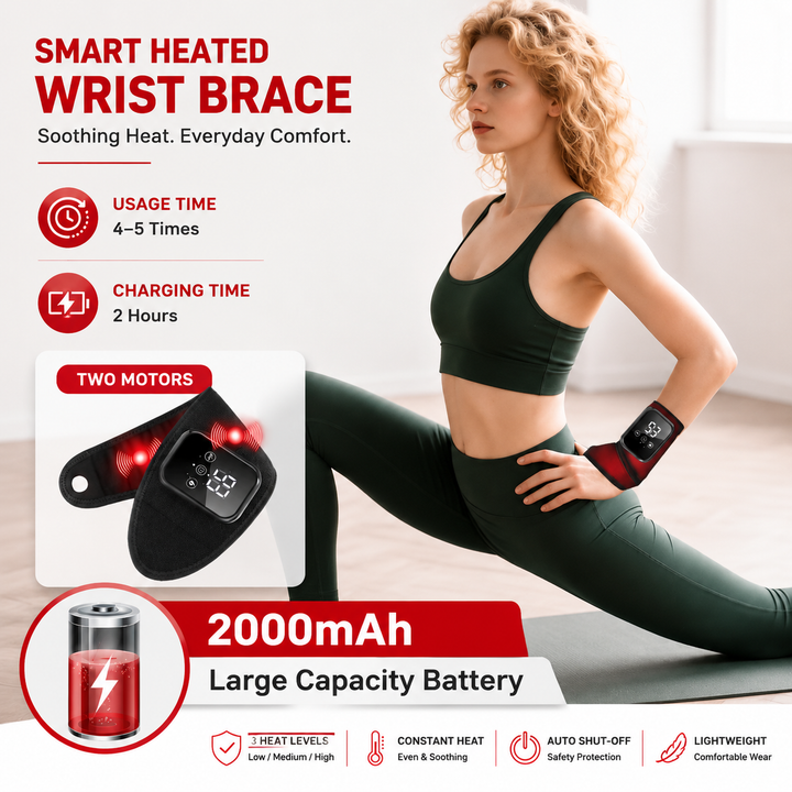 Premium Wrist Massager with Heat Electric Heated Wrist Brace Vibration Therapy Adjustable Strap Auto Timer Wrist Pain Relief Support Device