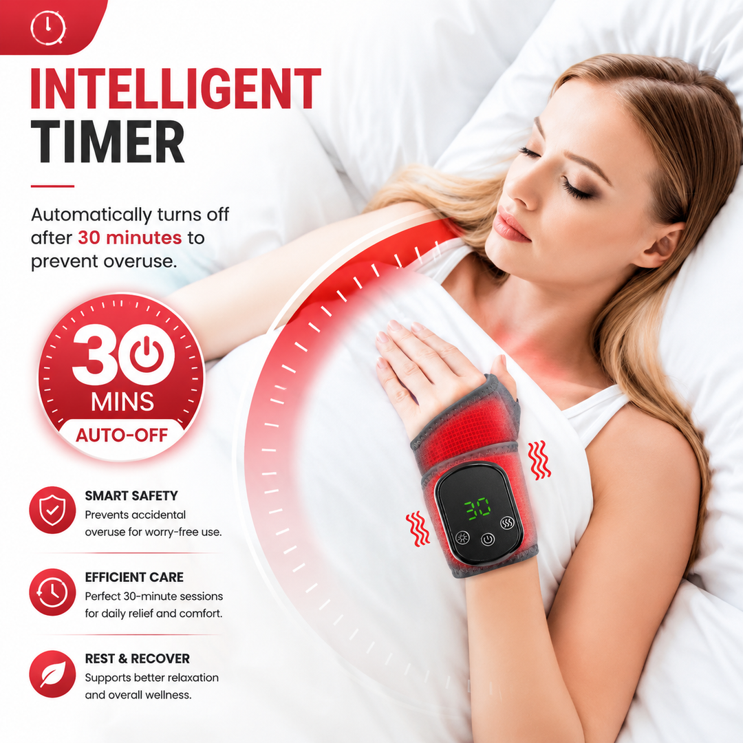 Premium Wrist Massager with Heat Electric Heated Wrist Brace Vibration Therapy Adjustable Strap Auto Timer Wrist Pain Relief Support Device