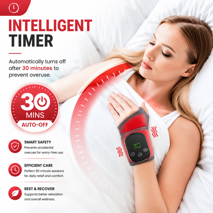 Premium Wrist Massager with Heat Electric Heated Wrist Brace Vibration Therapy Adjustable Strap Auto Timer Wrist Pain Relief Support Device