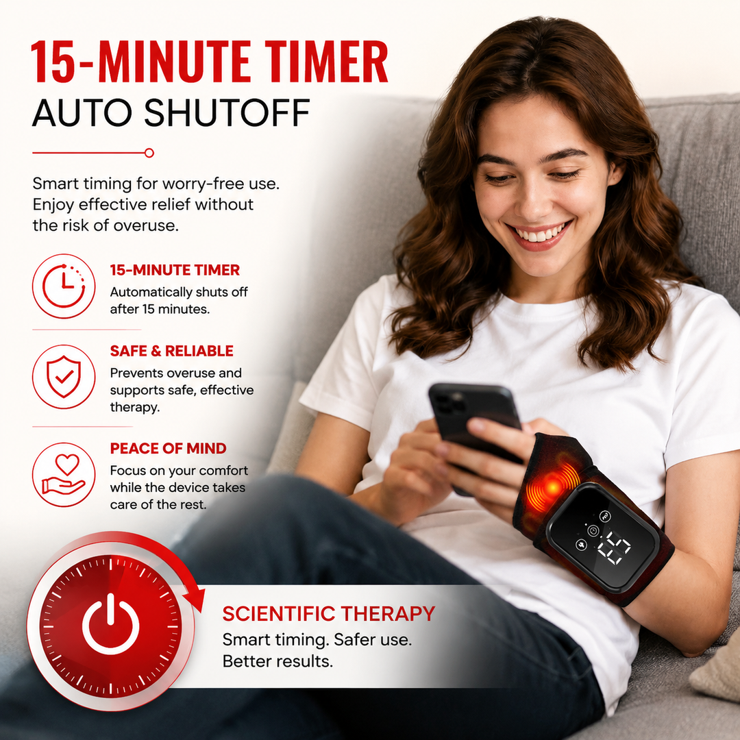 Premium Wrist Massager with Heat Electric Heated Wrist Brace Vibration Therapy Adjustable Strap Auto Timer Wrist Pain Relief Support Device