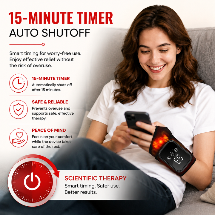 Premium Wrist Massager with Heat Electric Heated Wrist Brace Vibration Therapy Adjustable Strap Auto Timer Wrist Pain Relief Support Device