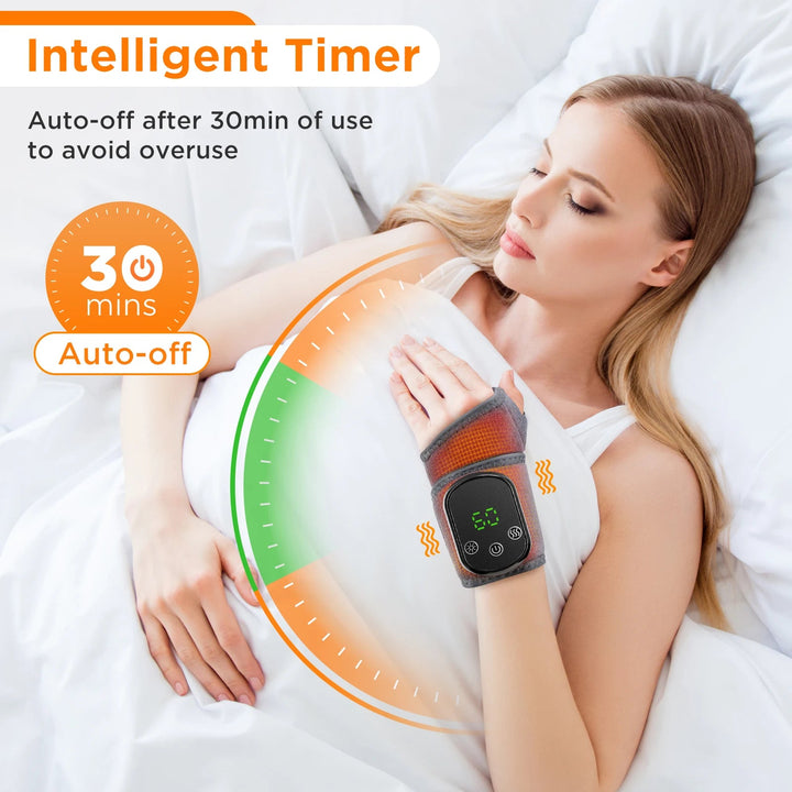 Premium Wrist Massager with Heat Electric Heated Wrist Brace Vibration Therapy Adjustable Strap Auto Timer Wrist Pain Relief Support Device