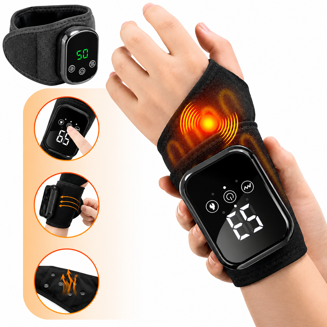 Premium Wrist Massager with Heat Electric Heated Wrist Brace Vibration Therapy Adjustable Strap Auto Timer Wrist Pain Relief Support Device