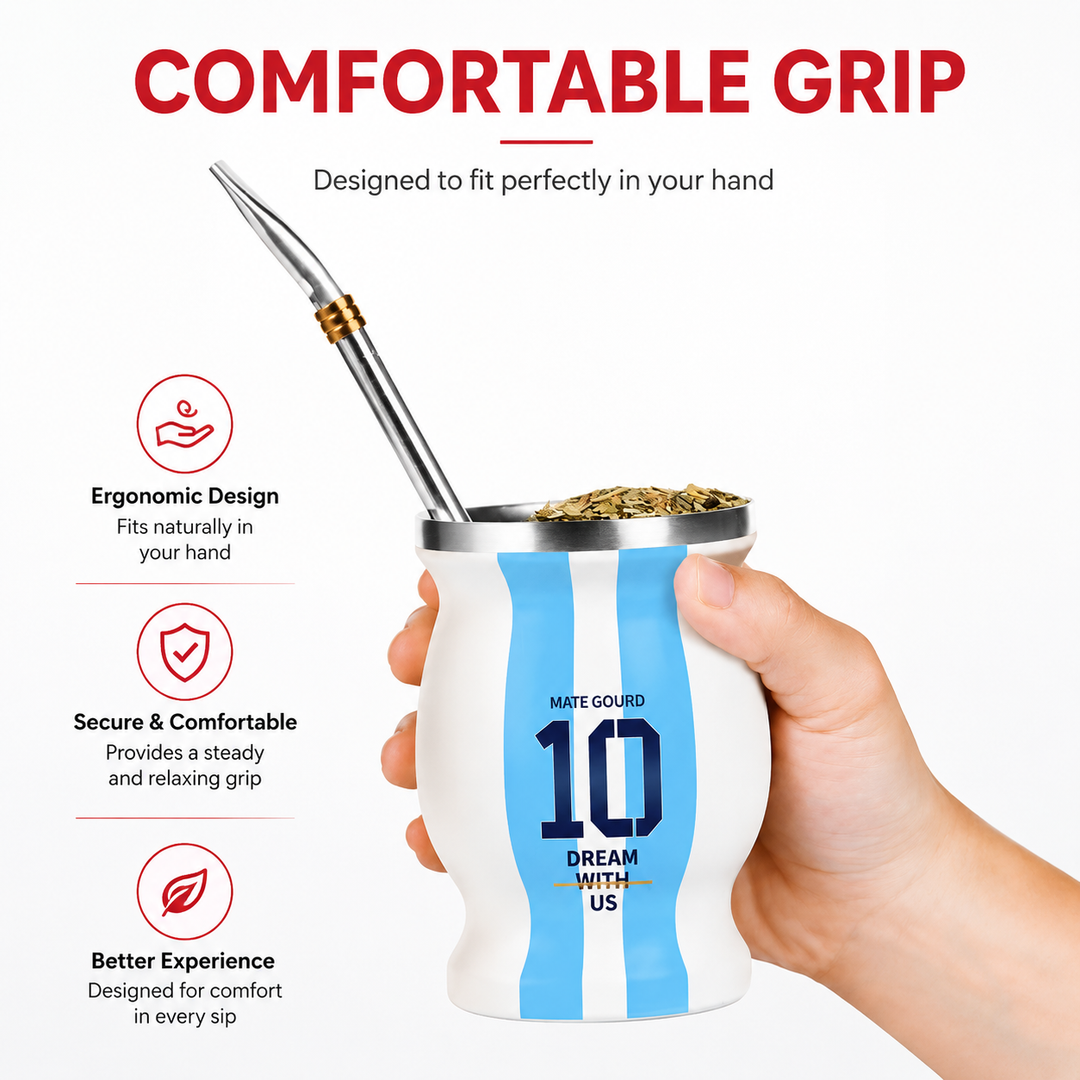 Premium Yerba Mate Cup Set Argentina Inspired Stainless Steel Mate Gourd with Bombilla Straw and Cleaning Brush Traditional Mate Drinking Set
