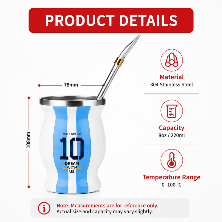 Premium Yerba Mate Cup Set Argentina Inspired Stainless Steel Mate Gourd with Bombilla Straw and Cleaning Brush Traditional Mate Drinking Set