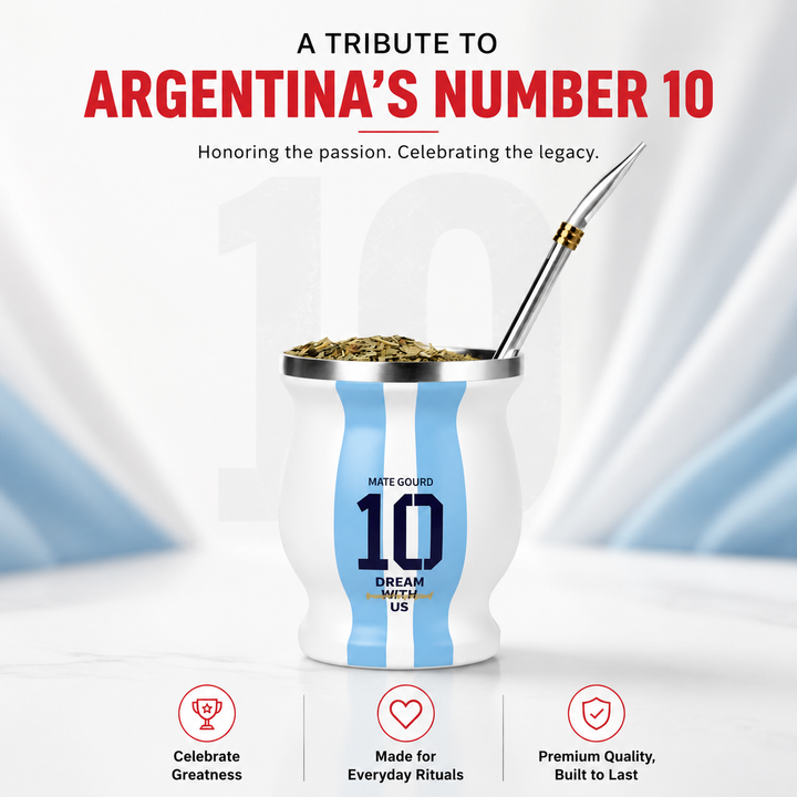 Premium Yerba Mate Cup Set Argentina Inspired Stainless Steel Mate Gourd with Bombilla Straw and Cleaning Brush Traditional Mate Drinking Set
