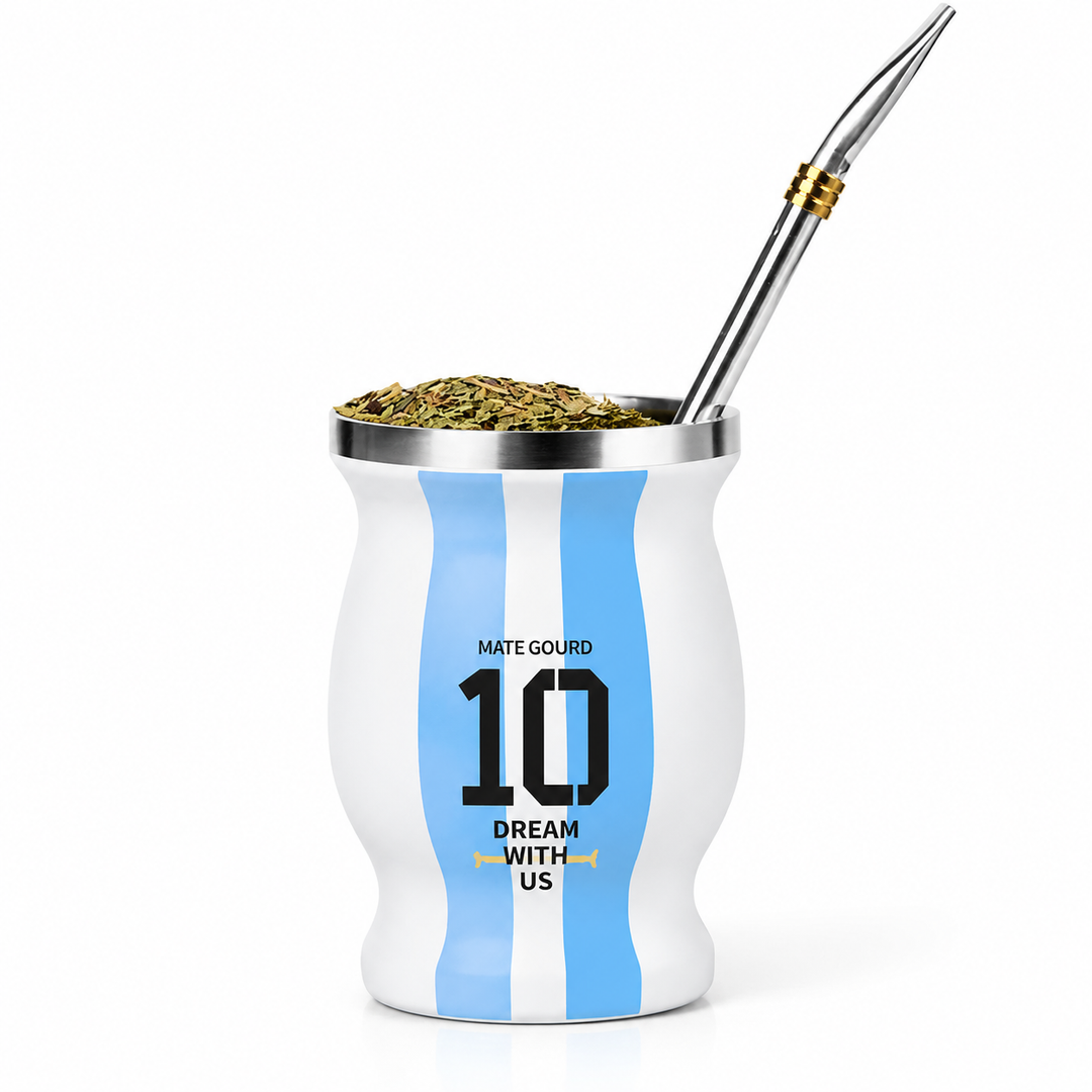 Premium Yerba Mate Cup Set Argentina Inspired Stainless Steel Mate Gourd with Bombilla Straw and Cleaning Brush Traditional Mate Drinking Set