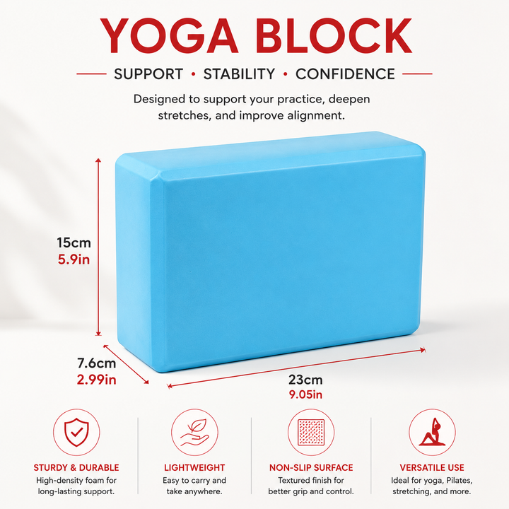 Premium Yoga Block EVA Foam Non Slip High Density Yoga Brick Lightweight Support Block 23×15×7.6cm Yoga Pilates Stretching Fitness Home Gym Studio Tool