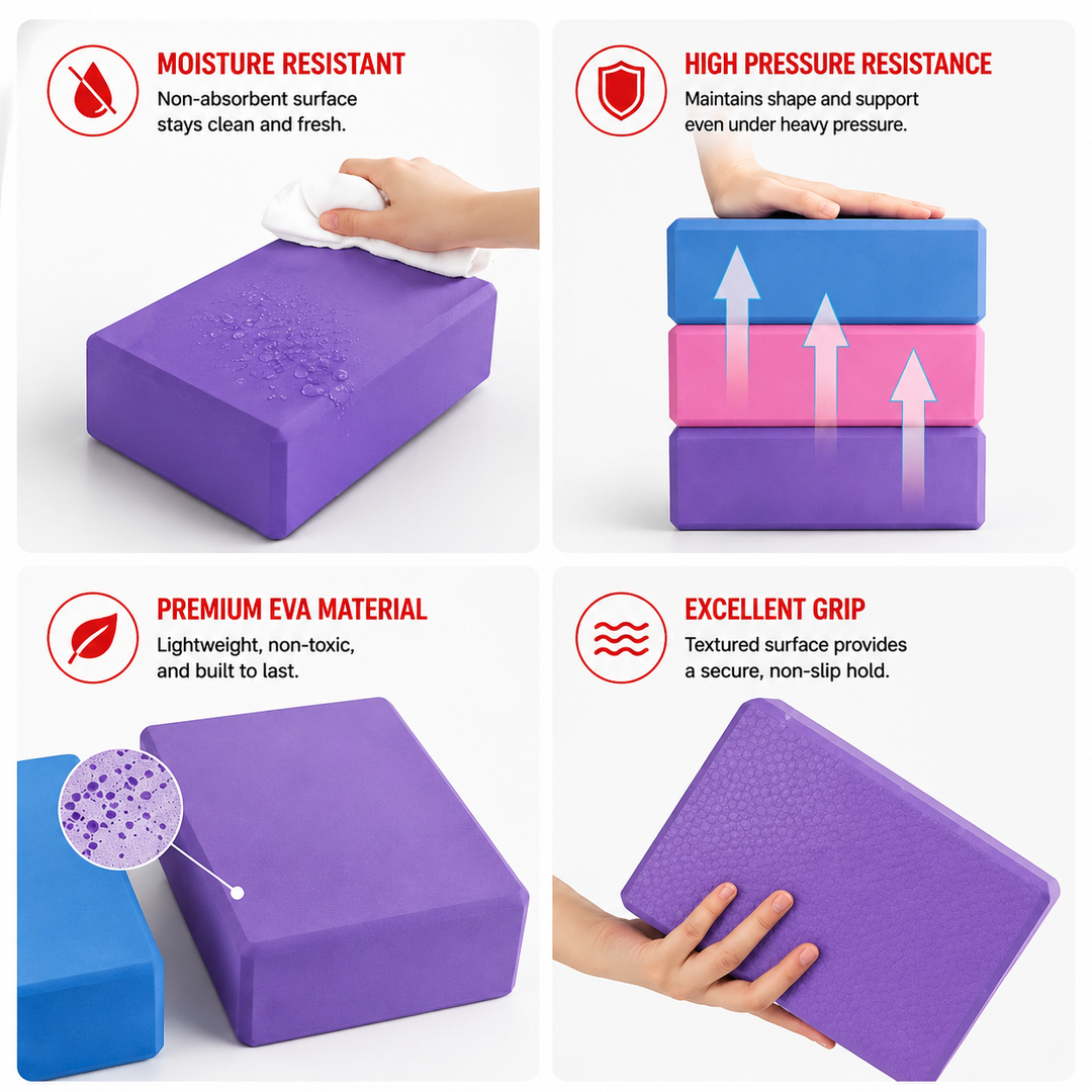 Premium Yoga Block EVA Foam Non Slip High Density Yoga Brick Lightweight Support Block 23×15×7.6cm Yoga Pilates Stretching Fitness Home Gym Studio Tool
