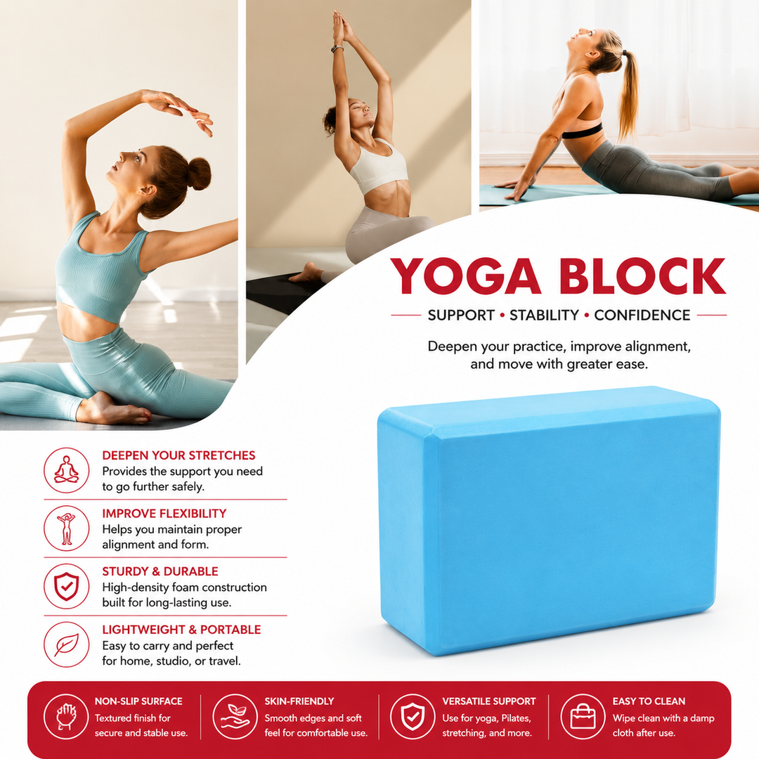 Premium Yoga Block EVA Foam Non Slip High Density Yoga Brick Lightweight Support Block 23×15×7.6cm Yoga Pilates Stretching Fitness Home Gym Studio Tool