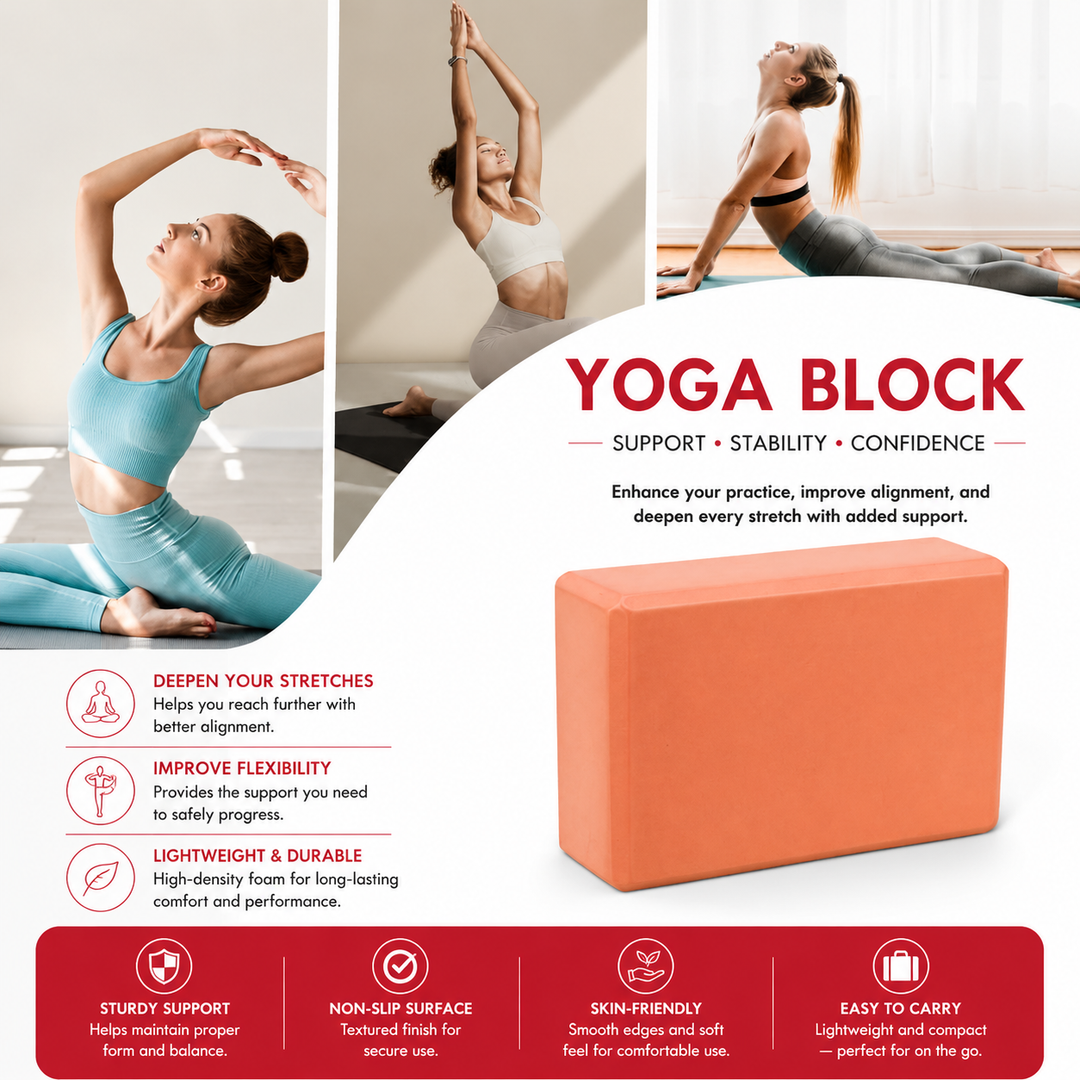 Premium Yoga Block EVA Foam Non Slip High Density Yoga Brick Lightweight Support Block 23×15×7.6cm Yoga Pilates Stretching Fitness Home Gym Studio Tool