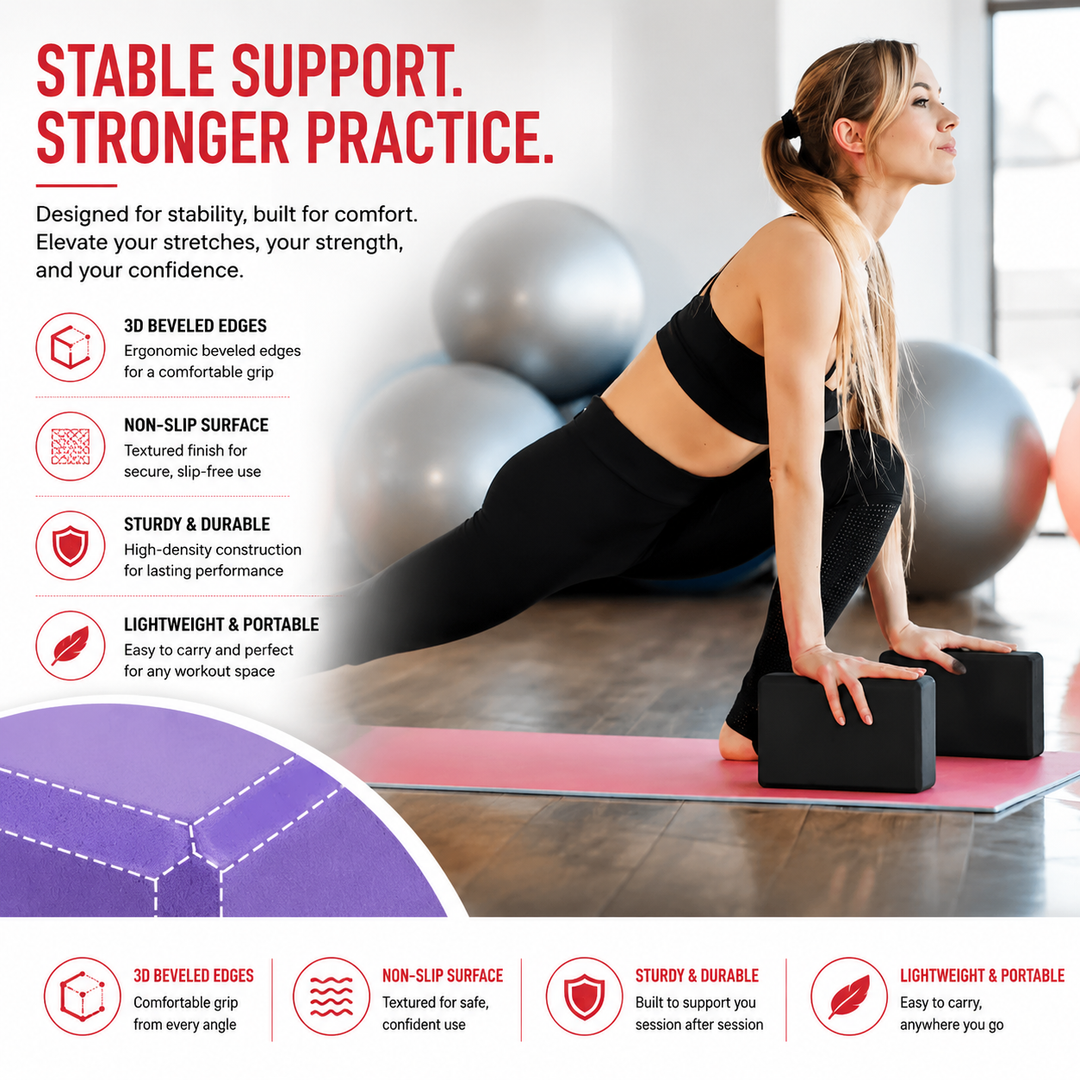 Premium Yoga Block EVA Foam Non Slip High Density Yoga Brick Lightweight Support Block 23×15×7.6cm Yoga Pilates Stretching Fitness Home Gym Studio Tool