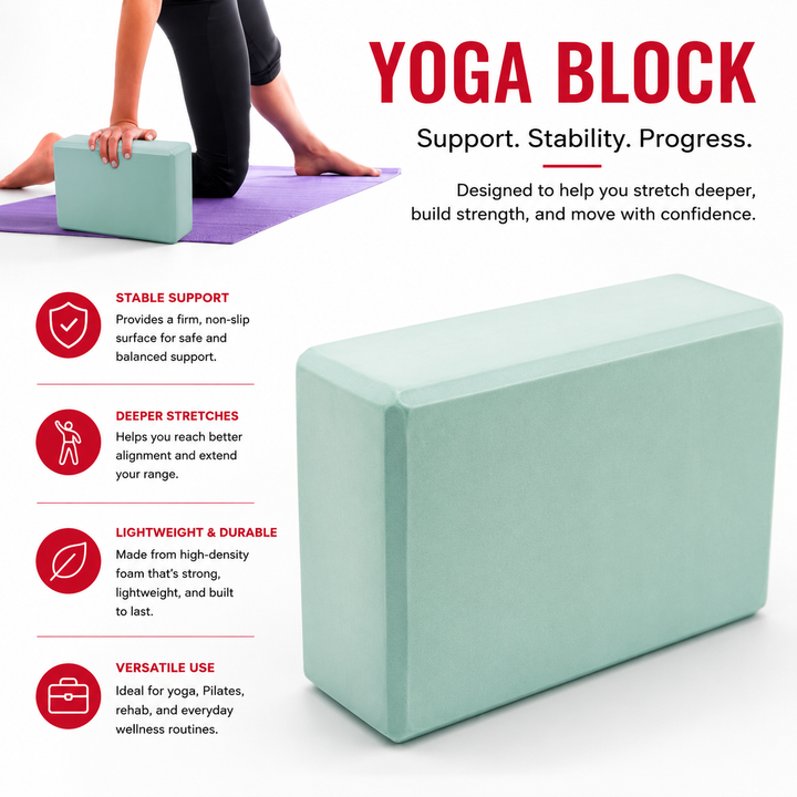 Premium Yoga Block EVA Foam Non Slip High Density Yoga Brick Lightweight Support Block 23×15×7.6cm Yoga Pilates Stretching Fitness Home Gym Studio Tool