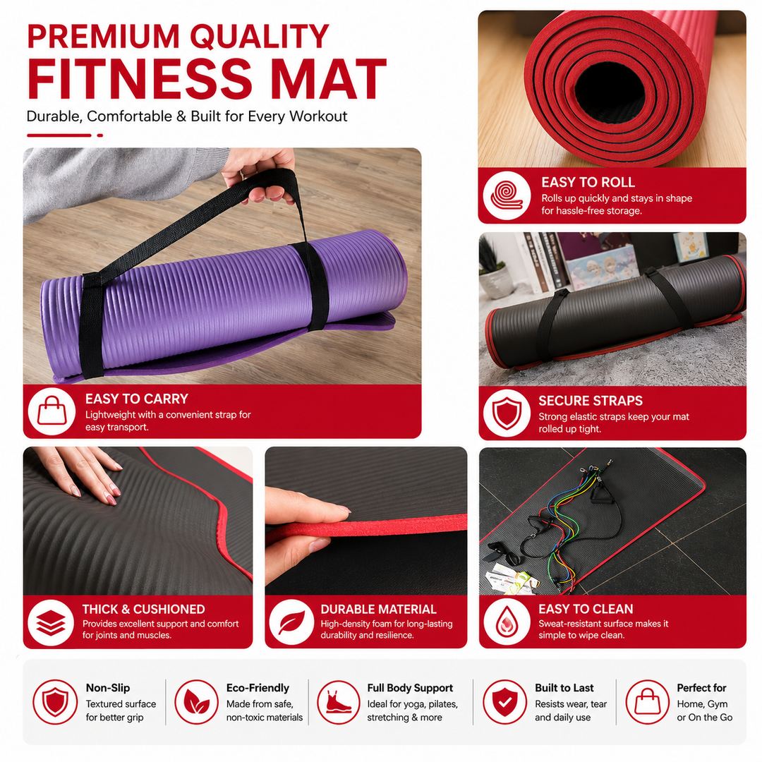 Premium Yoga Mat 10mm Extra Thick Non Slip Exercise Mat 183x61cm NRB Material Reversible Fitness Mat for Yoga Pilates Home Gym Workout Daily Use