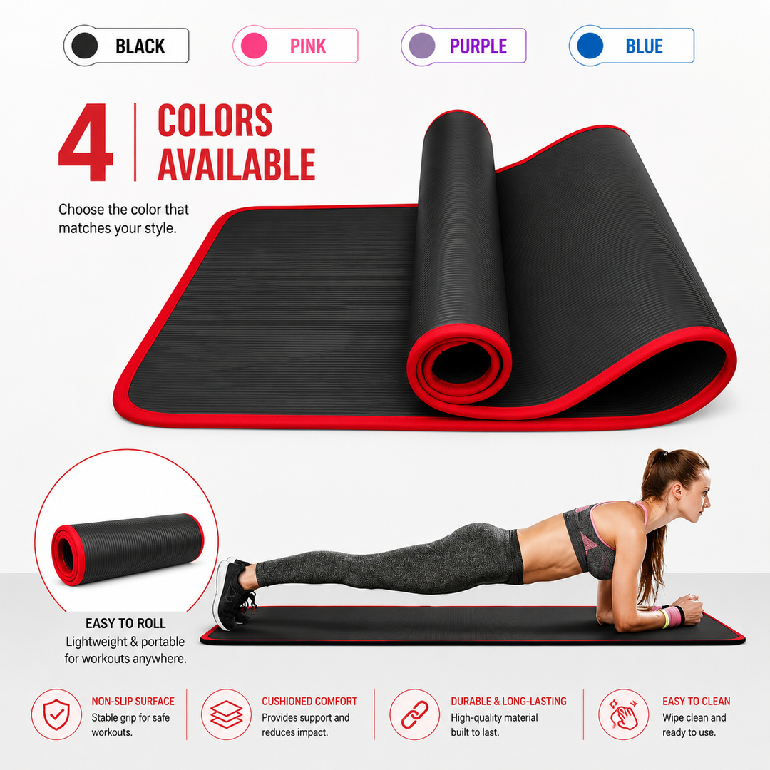 Premium Yoga Mat 10mm Extra Thick Non Slip Exercise Mat 183x61cm NRB Material Reversible Fitness Mat for Yoga Pilates Home Gym Workout Daily Use