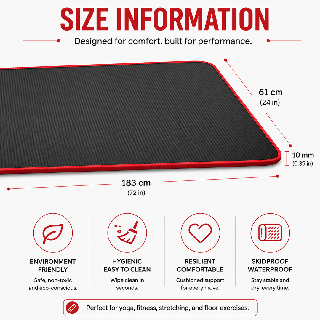 Premium Yoga Mat 10mm Extra Thick Non Slip Exercise Mat 183x61cm NRB Material Reversible Fitness Mat for Yoga Pilates Home Gym Workout Daily Use