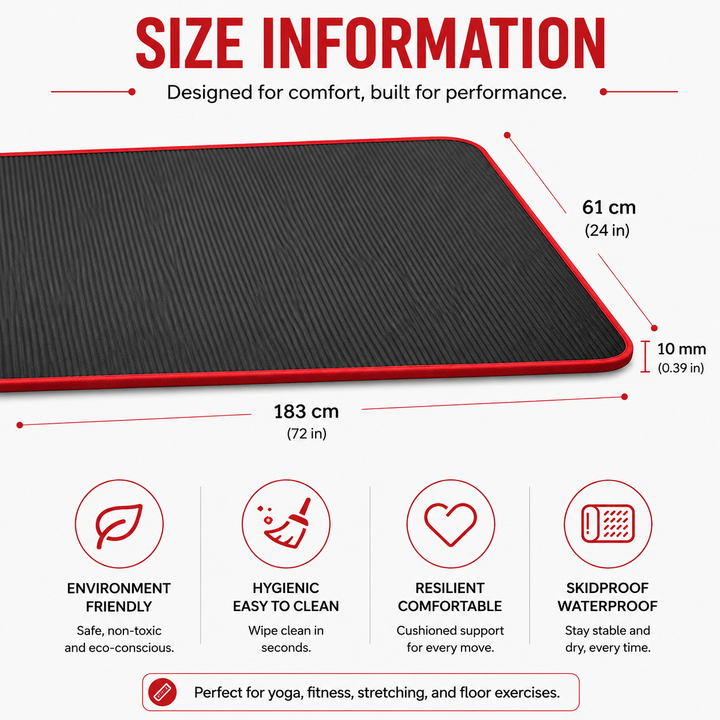 Premium Yoga Mat 10mm Extra Thick Non Slip Exercise Mat 183x61cm NRB Material Reversible Fitness Mat for Yoga Pilates Home Gym Workout Daily Use