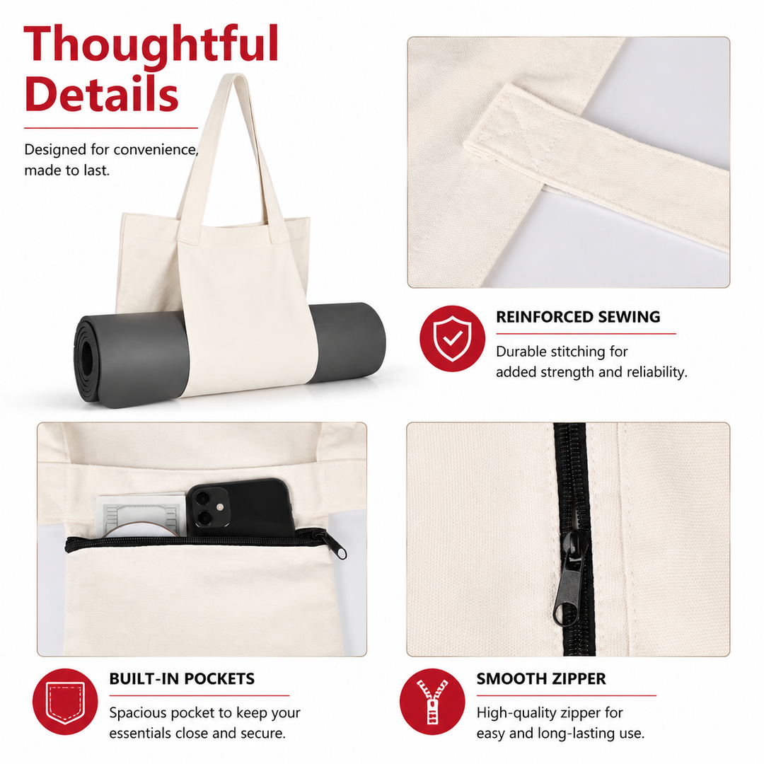 Premium Yoga Mat Carry Bag Canvas Yoga Mat Tote with Adjustable Shoulder Strap Extra Storage Gym Studio Travel Lightweight Fitness Mat Carrier Bag