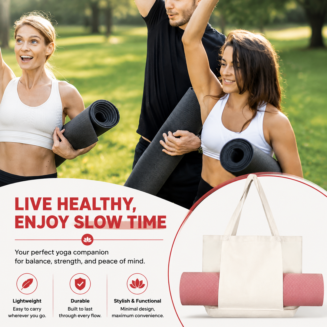 Premium Yoga Mat Carry Bag Canvas Yoga Mat Tote with Adjustable Shoulder Strap Extra Storage Gym Studio Travel Lightweight Fitness Mat Carrier Bag