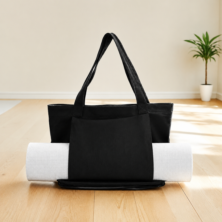 Premium Yoga Mat Carry Bag Canvas Yoga Mat Tote with Adjustable Shoulder Strap Extra Storage Gym Studio Travel Lightweight Fitness Mat Carrier Bag