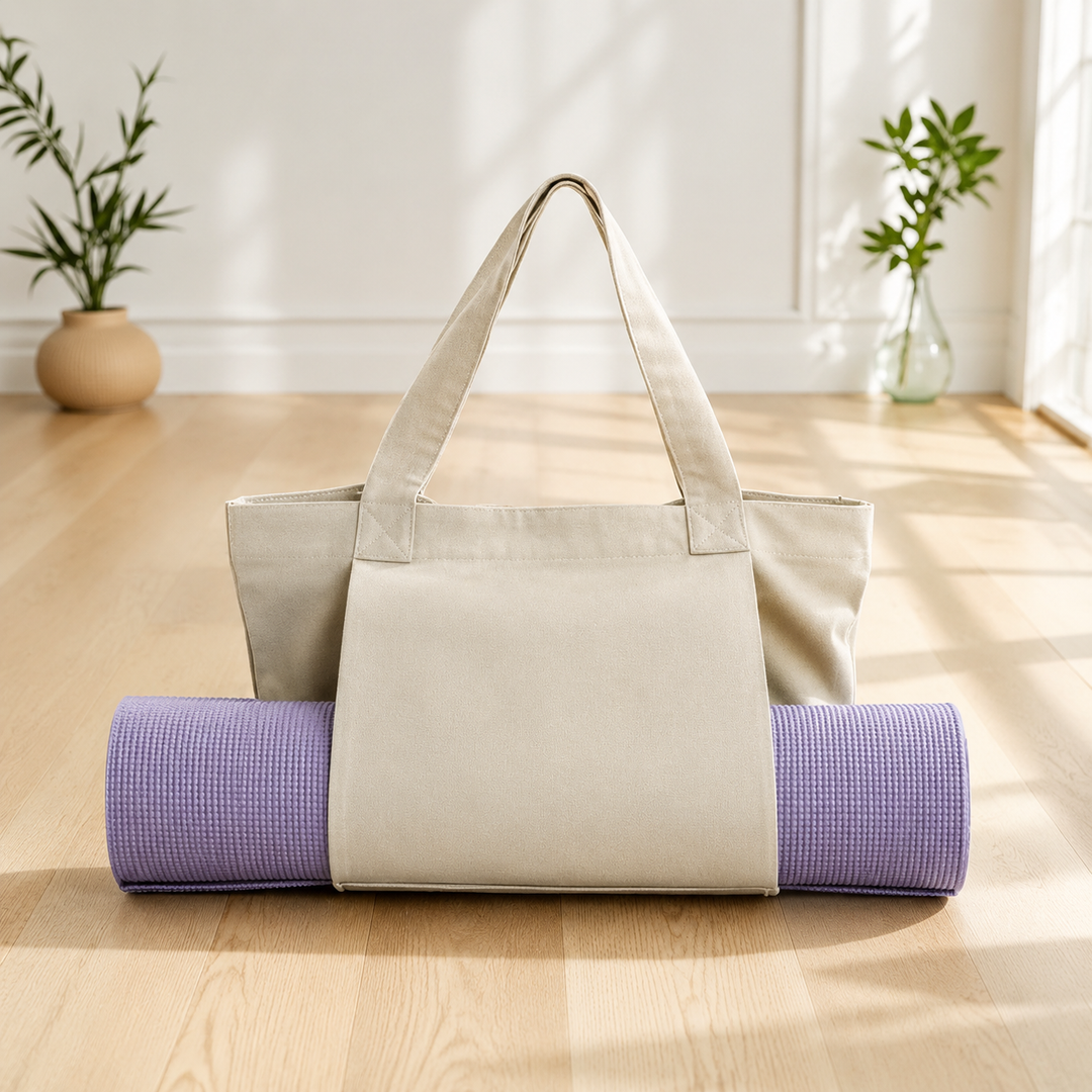 Premium Yoga Mat Carry Bag Canvas Yoga Mat Tote with Adjustable Shoulder Strap Extra Storage Gym Studio Travel Lightweight Fitness Mat Carrier Bag