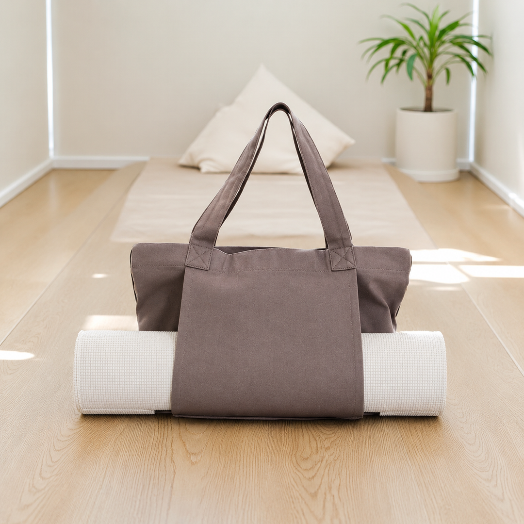 Premium Yoga Mat Carry Bag Canvas Yoga Mat Tote with Adjustable Shoulder Strap Extra Storage Gym Studio Travel Lightweight Fitness Mat Carrier Bag