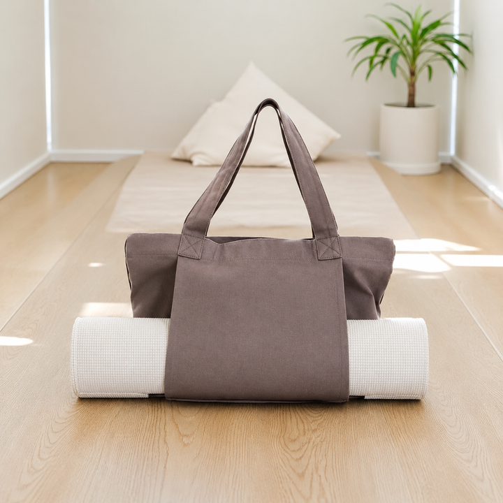 Premium Yoga Mat Carry Bag Canvas Yoga Mat Tote with Adjustable Shoulder Strap Extra Storage Gym Studio Travel Lightweight Fitness Mat Carrier Bag