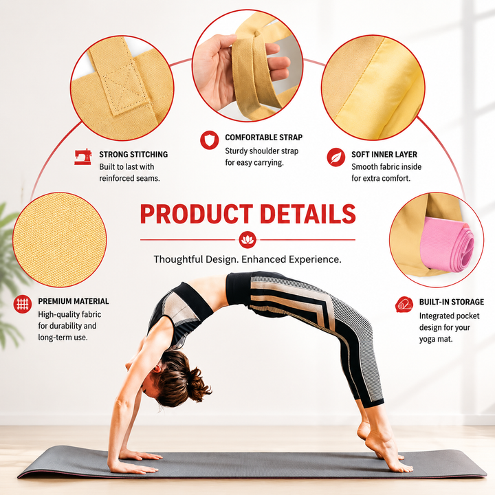 Premium Yoga Mat Carry Bag Canvas Yoga Mat Tote with Adjustable Shoulder Strap Extra Storage Gym Studio Travel Lightweight Fitness Mat Carrier Bag